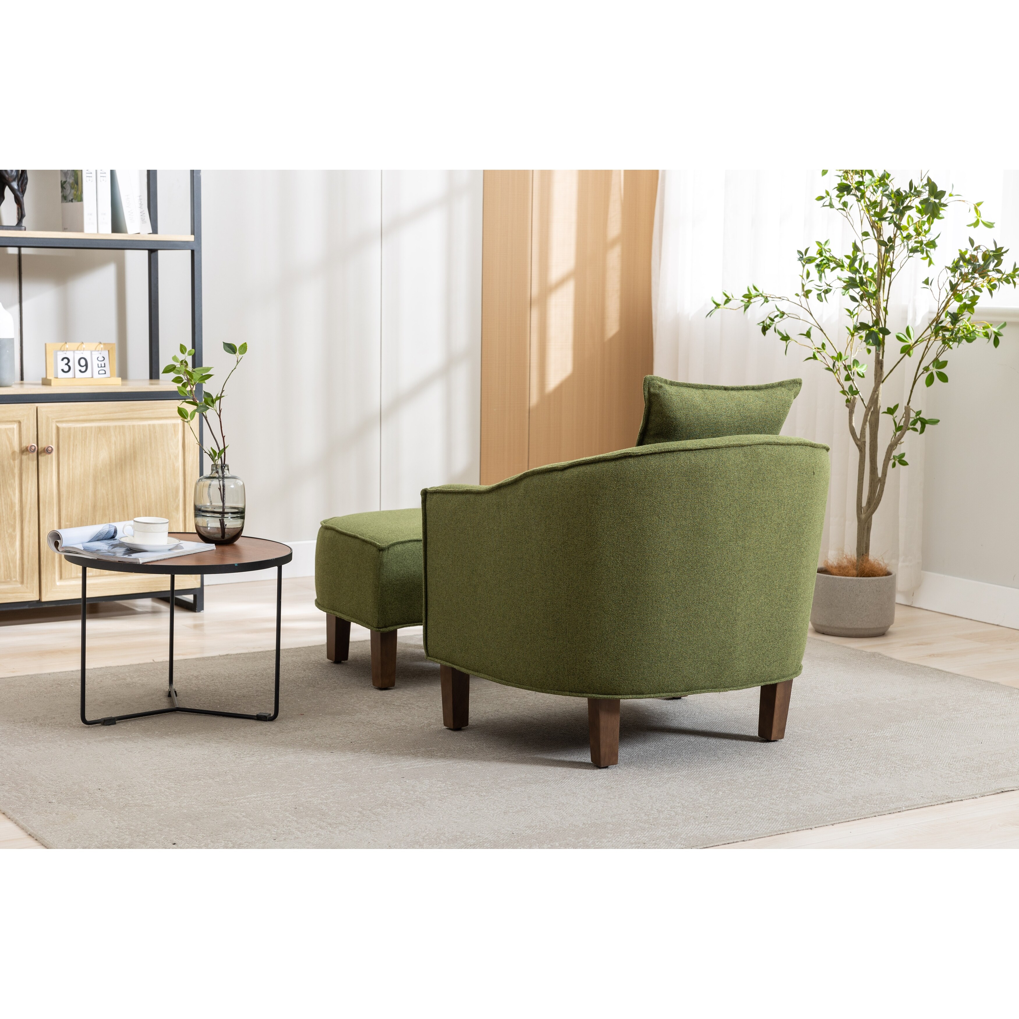 Accent Chair with Ottoman Mid Century Modern Barrel